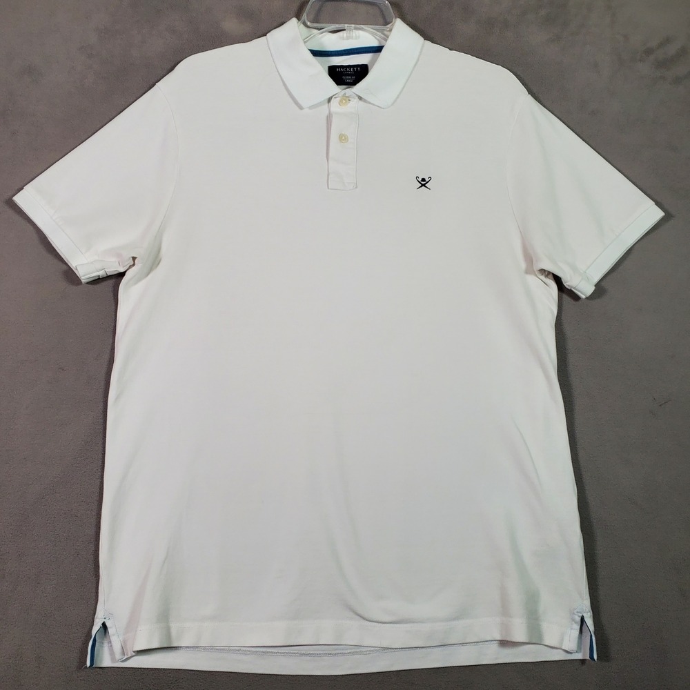 Hackett London Polo Shirt Mens L White Classic Fit Pique Old Money Preppy Casual